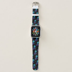 Mermaid aqua blue ombre Sparkles pattern black Apple Watch Band