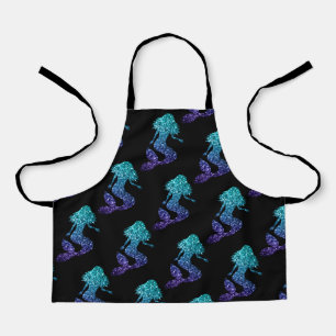 Mermaid aqua blue ombre Sparkles pattern black Apron