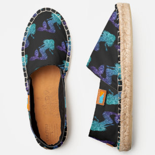 Mermaid aqua blue ombre Sparkles pattern black Espadrilles