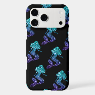 Mermaid aqua blue ombre Sparkles pattern black iPhone 17 Pro Max Case