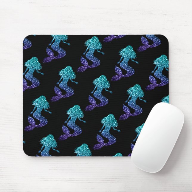 Mermaid aqua blue ombre Sparkles pattern black Mouse Pad (With Mouse)