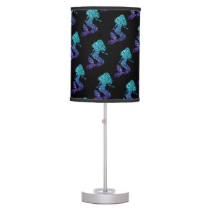 Mermaid aqua blue ombre Sparkles pattern black Table Lamp