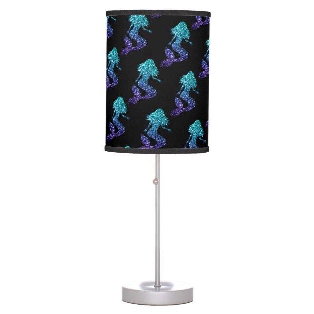 Mermaid aqua blue ombre Sparkles pattern black Table Lamp (Front)
