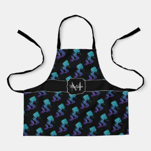 Mermaid aqua blue ombre Sparkles pattern Monogram Apron