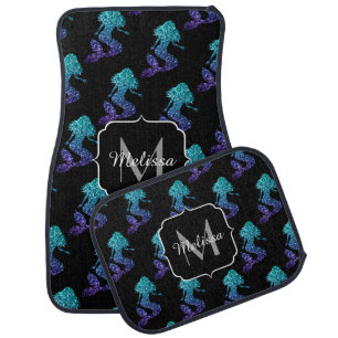 Mermaid aqua blue ombre Sparkles pattern Monogram Car Floor Mat