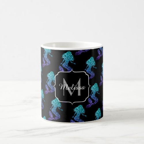 Mermaid aqua blue ombre Sparkles pattern Monogram Coffee Mug