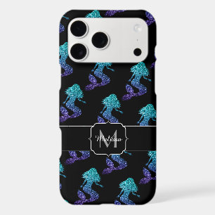 Mermaid aqua blue ombre Sparkles pattern Monogram iPhone 17 Pro Max Case