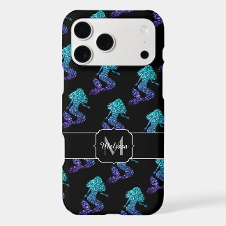 Mermaid aqua blue ombre Sparkles pattern Monogram iPhone 17 Pro Max Case