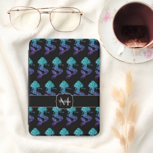 Mermaid aqua blue ombre Sparkles pattern Monogram Kindle Cover