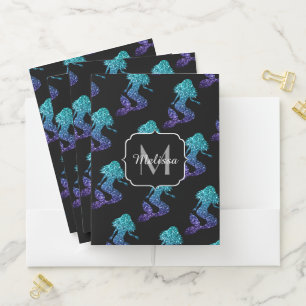 Mermaid aqua blue ombre Sparkles pattern Monogram Pocket Folder