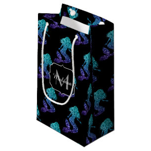 Mermaid aqua blue ombre Sparkles pattern Monogram Small Gift Bag