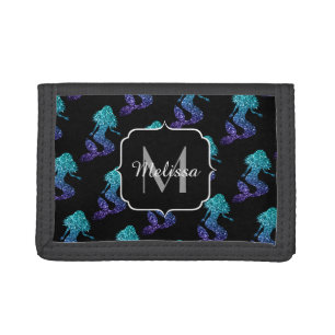 Mermaid aqua blue ombre Sparkles pattern Monogram Trifold Wallet
