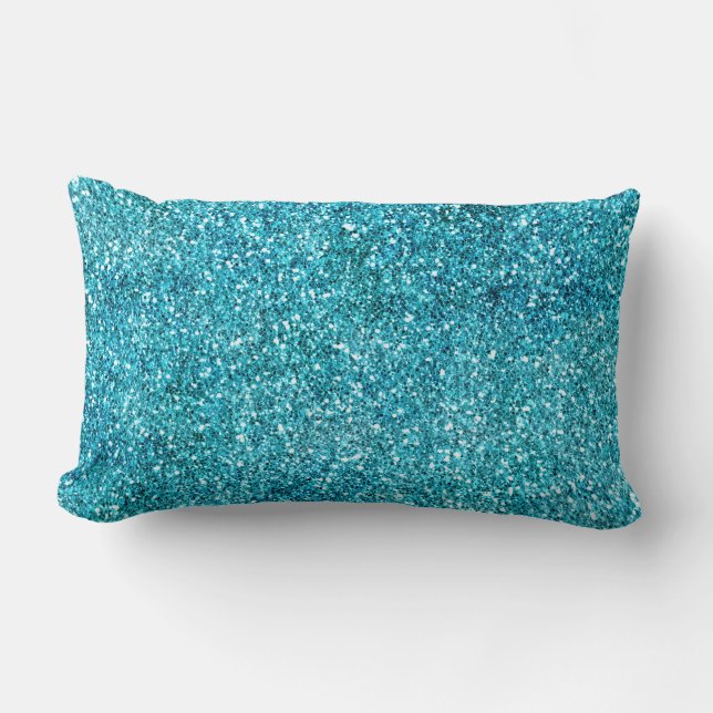 Mermaid Aqua Glitz Glitter Lumbar Pillow (Front)