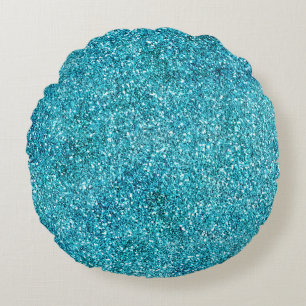 Mermaid Aqua Glitz Glitter Round Pillow