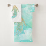 Mermaid Aqua Gold Sparkle Bath Towel Set