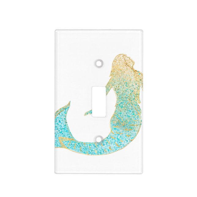 Mermaid Aqua Gold Sparkle Light Switch Cover (Front)