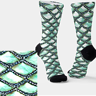 Mermaid Aqua Scales Pearled Silver Diamond Socks