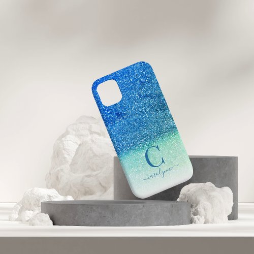 Mermaid Aqua Teal Blue Ombre Sparkle Glitter  iPhone 13 Mini Case