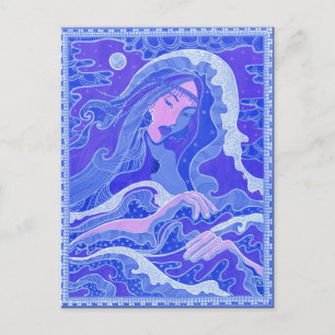 Mermaid, Asian Girl, Blue Pink Postcard