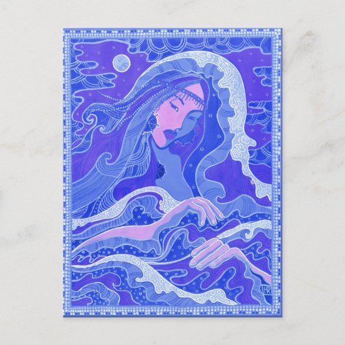 Mermaid, Asian Girl, Blue Pink Postcard