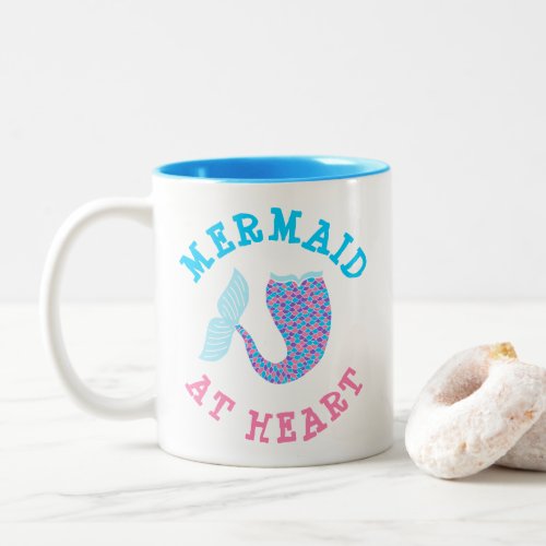 Mermaid at Heart Pink Purple Blue Whimsical Tail Two_Tone Coffee Mug