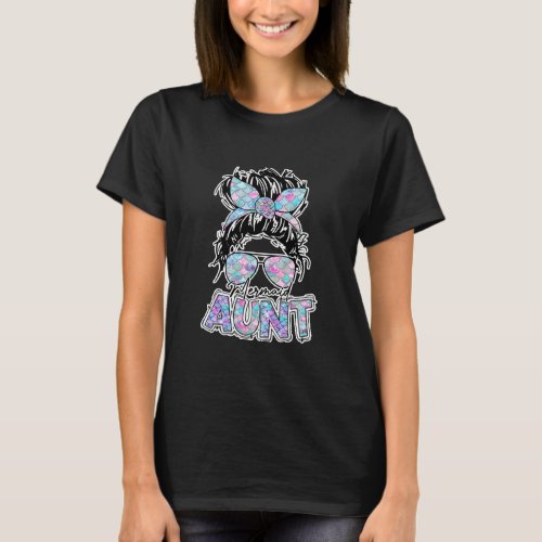 Mermaid Aunt Auntie Glitter Messy Bun T_Shirt