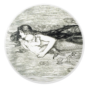Mermaid & baby art by Amelia Bauerle Bowerley Ceramic Knob