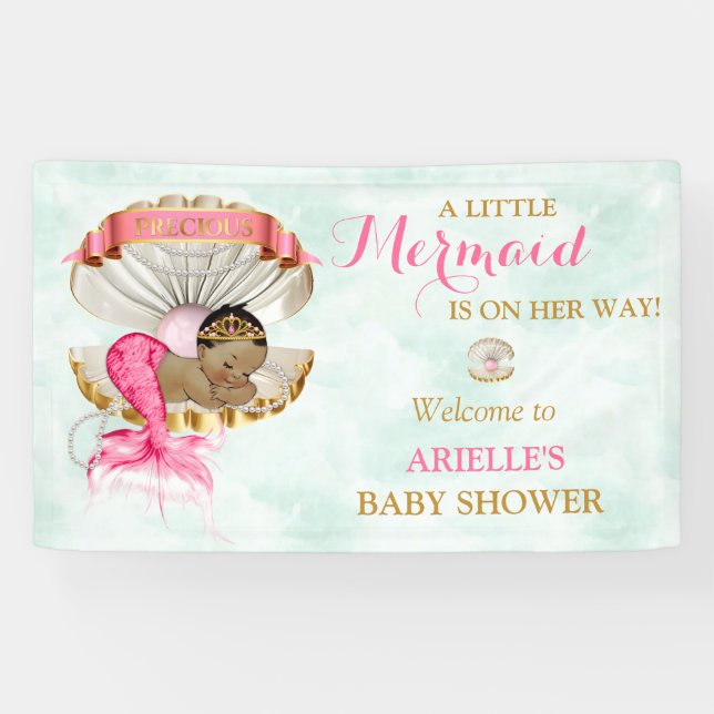 Mermaid Baby Clam Shell Tiara African American Banner (Horizontal)