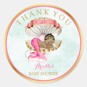 Mermaid Baby Clam Shell Tiara African American Classic Round Sticker