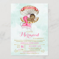 Mermaid Baby Clam Shell Tiara African American Invitation