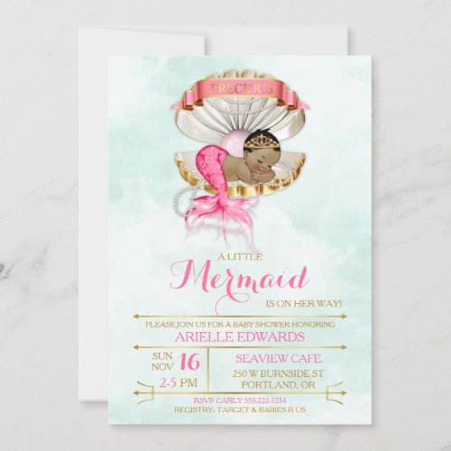 Mermaid Baby Clam Shell Tiara African American Invitation