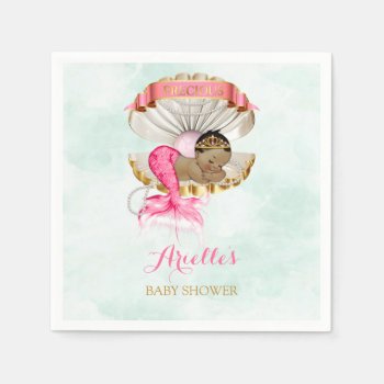 Mermaid Baby Clam Shell Tiara African American Napkins by nawnibelles at Zazzle