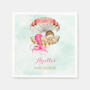 Mermaid Baby Clam Shell Tiara Pearls Pink Gold Napkins
