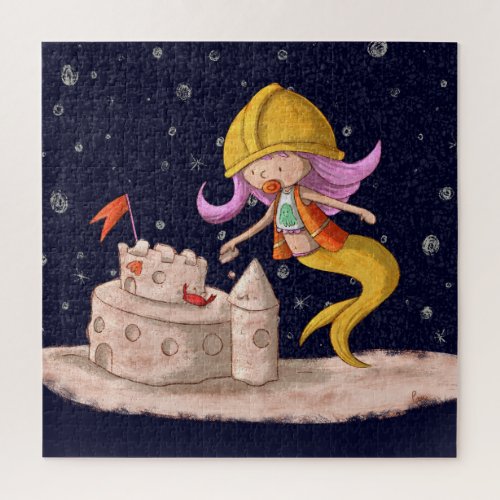 Mermaid Baby Construction Worker Sand Castle Jigsaw Puzzle