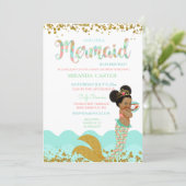 Mermaid Baby Girl African American Peach Mint Gold Invitation (Standing Front)