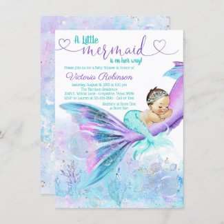 Teal and Purple Mermaid Baby Girl Baby Shower Invitation