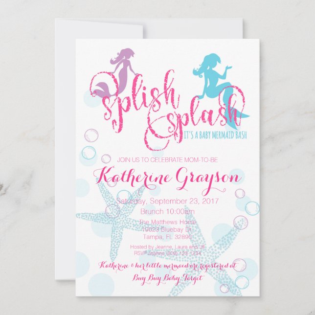 Mermaid Baby Girl Baby Shower Invitation (Front)