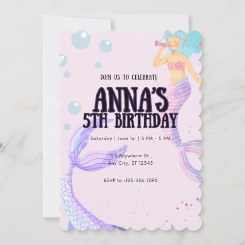 Mermaid Baby Girl Birthday Invitation