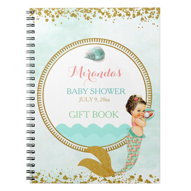 Mermaid Baby Girl Peach Mint Gold Coral Aqua Notebook (Front)