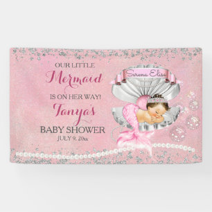 Mermaid Baby Girl Pink Clam Shell Pearls Seahorse Banner