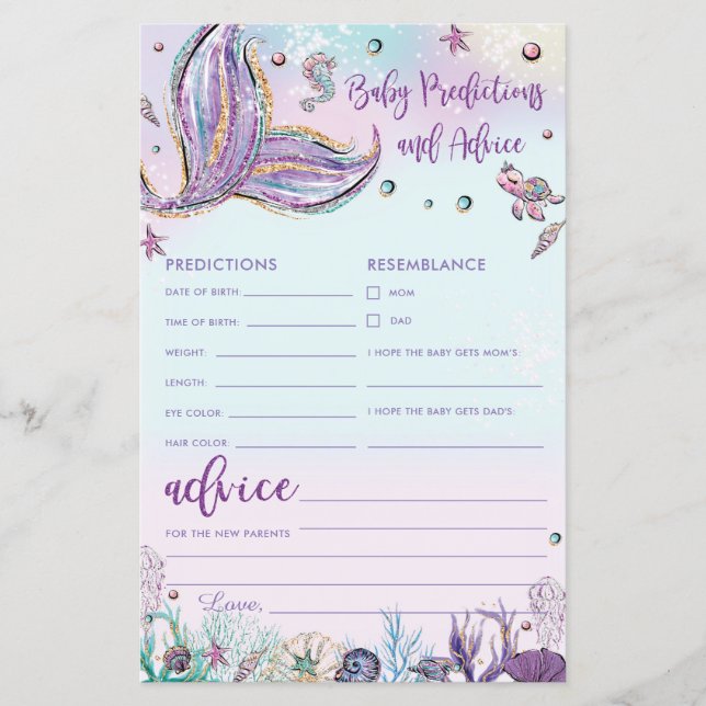 Mermaid Baby Predictions & Advice Shower Activity (Front)