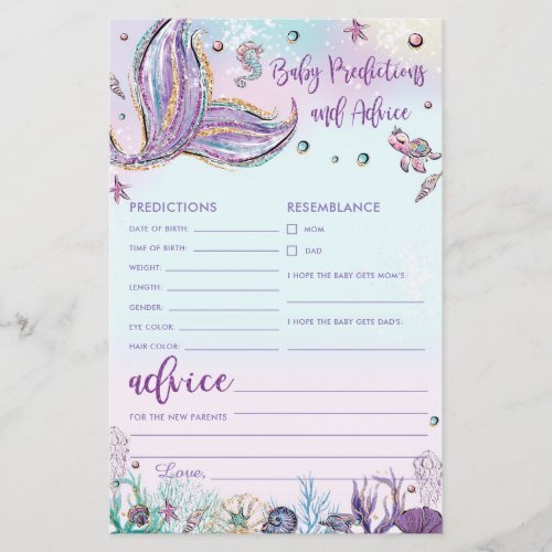 Mermaid Baby Predictions  Advice Shower Game