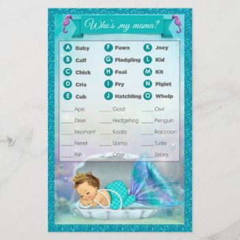 Mermaid Baby Shower Animal Match Game #130 by PartyStoreGalore at Zazzle