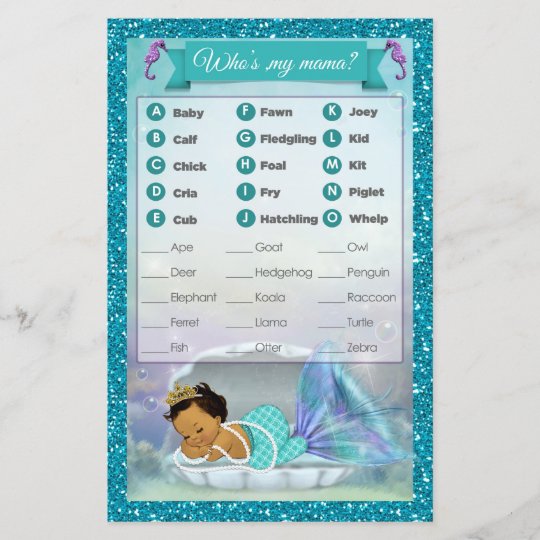 Mermaid Baby Shower Animal Match Game 136 Medium Zazzle Com