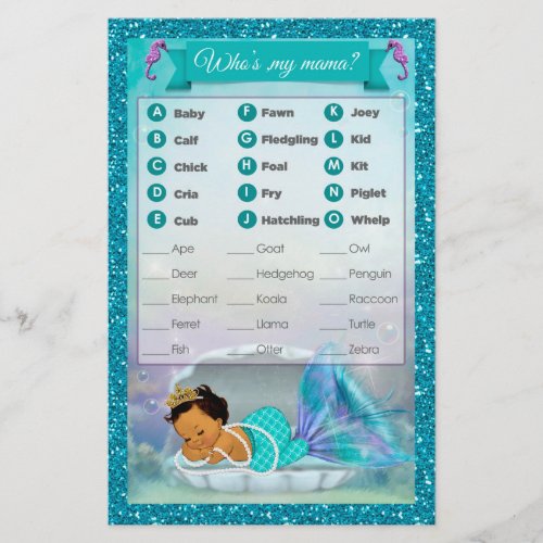 Mermaid Baby Shower Animal Match Game 136 Medium