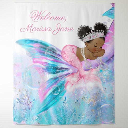 Mermaid Baby Shower Backdrop Afro Mermaid Banner