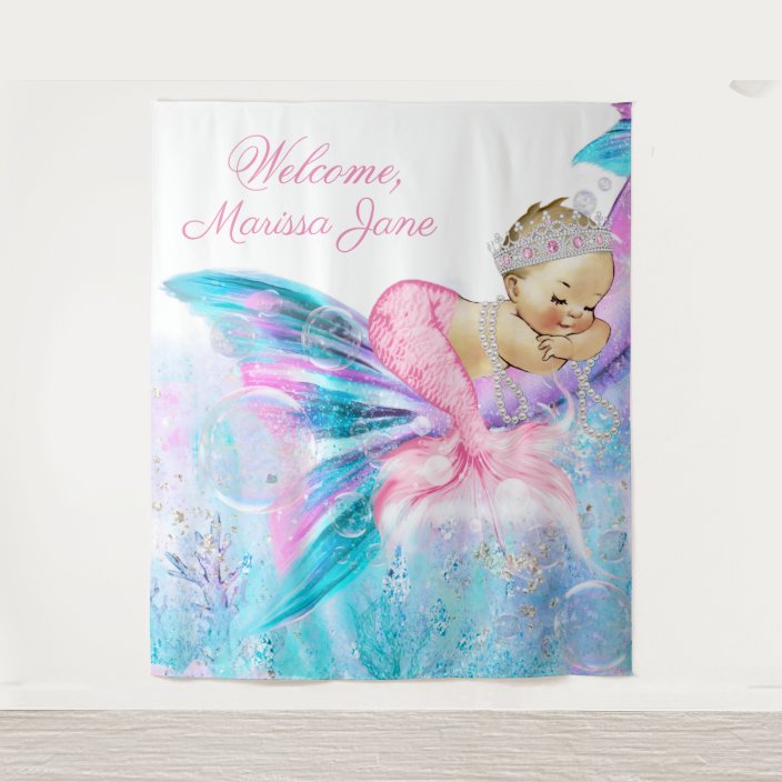 Mermaid Baby Shower Backdrop Blonde Mermaid Zazzle Com