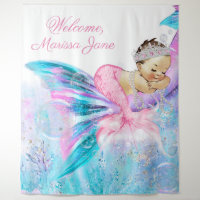 Mermaid Baby Shower Backdrop Brunette Mermaid