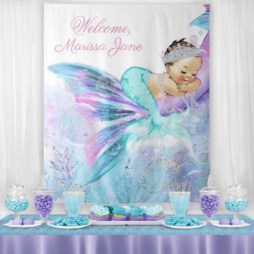 Mermaid Baby Shower Backdrop Brunette Mermaid