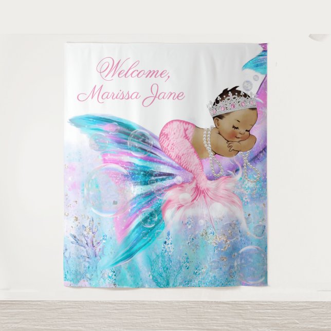 Mermaid Baby Shower Backdrop Ethnic Mermaid (Front)
